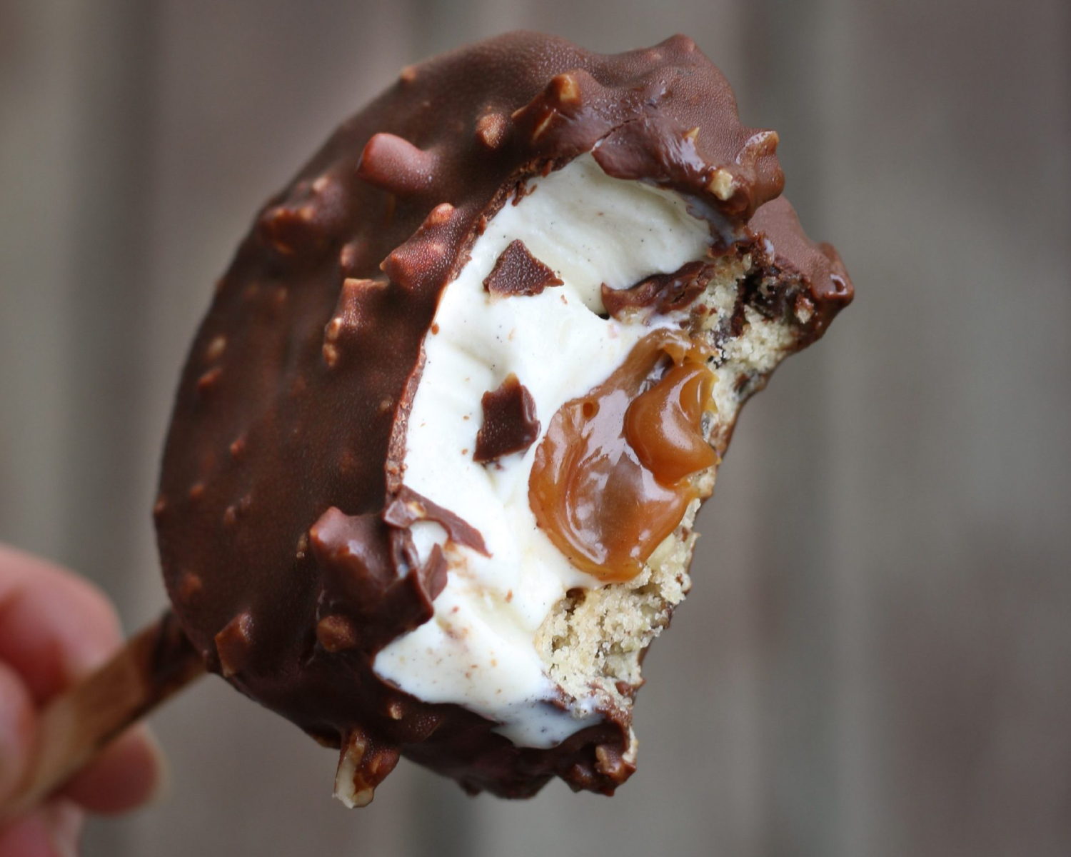 chocolate covered ice cream caramel cookie