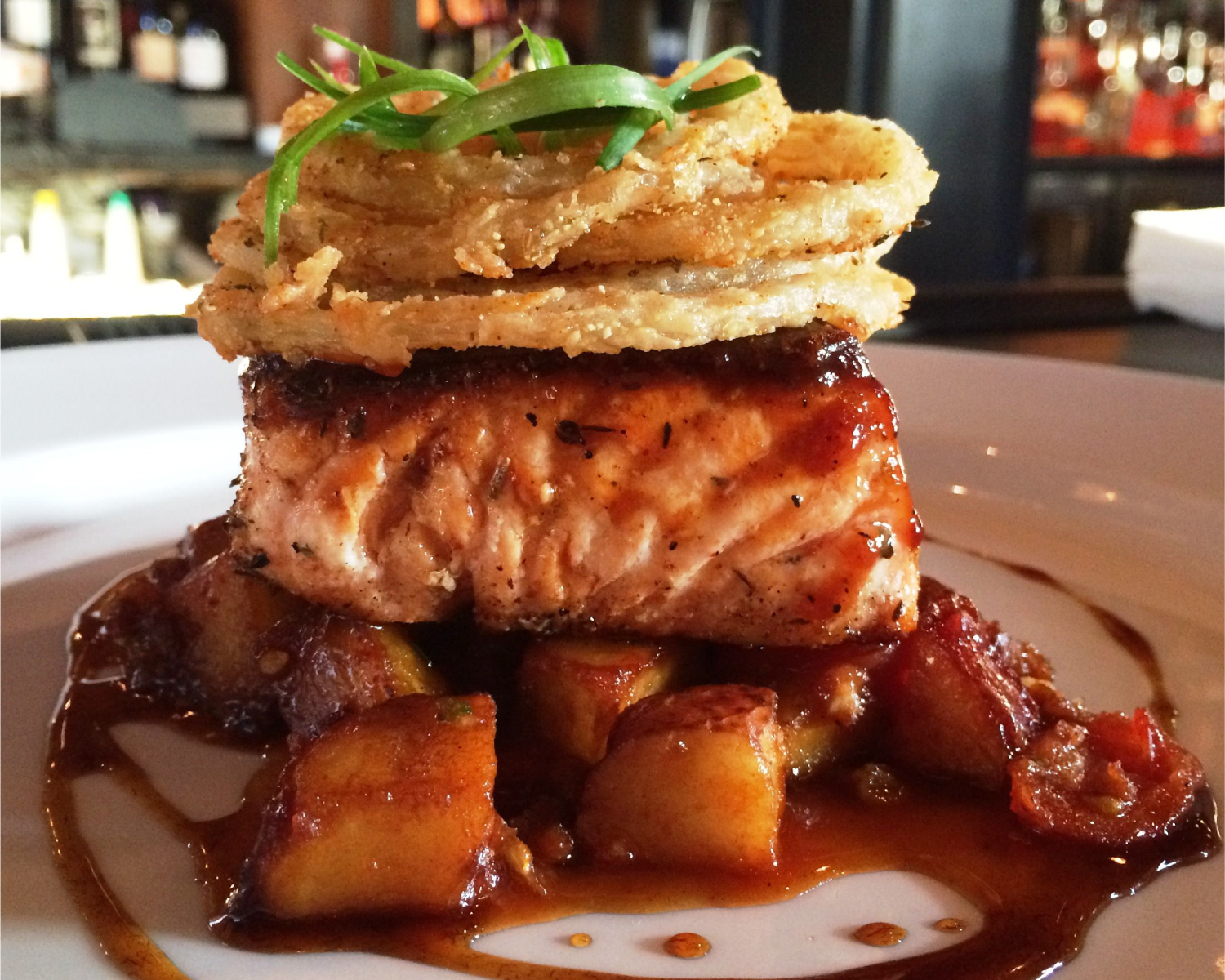 Barbecued Salmon With Andouille Potato Hash
